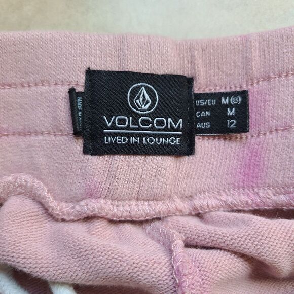 Volcom Tie Dye Pink & White Soft Fleece Front Tie Shorts Women's Size Medium - Picture 5 of 6